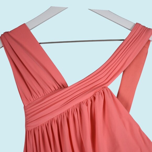BCBGMAXAZRIA Dress Medium Coral One Shoulder Gathered Side Slit Column Gown NWT - Picture 8 of 15